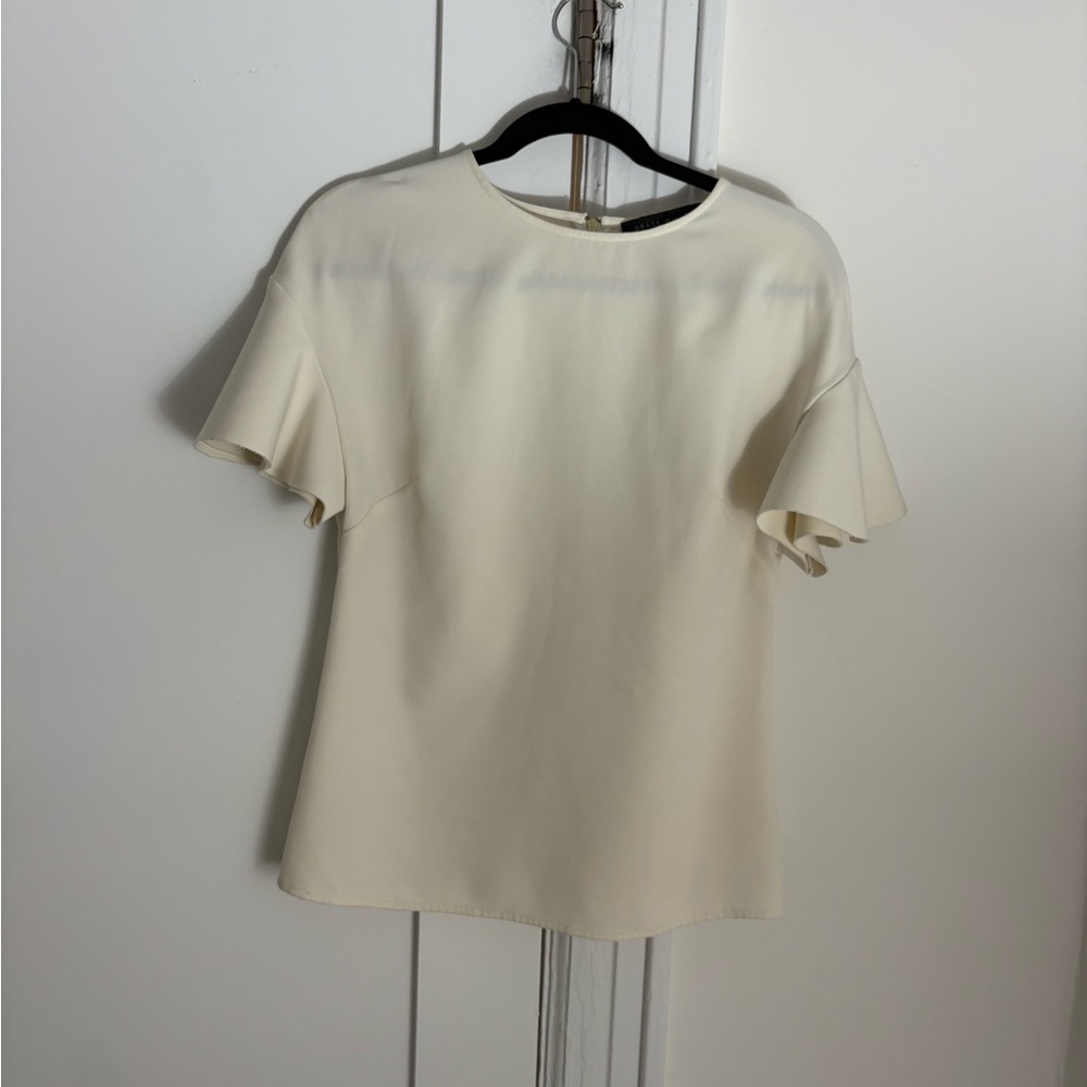 Elegant Cream Ruffle Sleeve Blouse